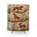Botanical running Vizsla shower curtain with full front view