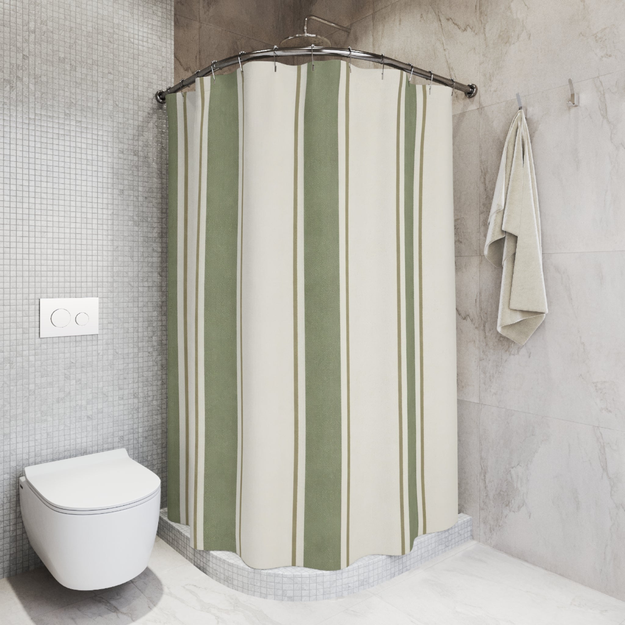 Sage Green French Stripe Shower Curtain
