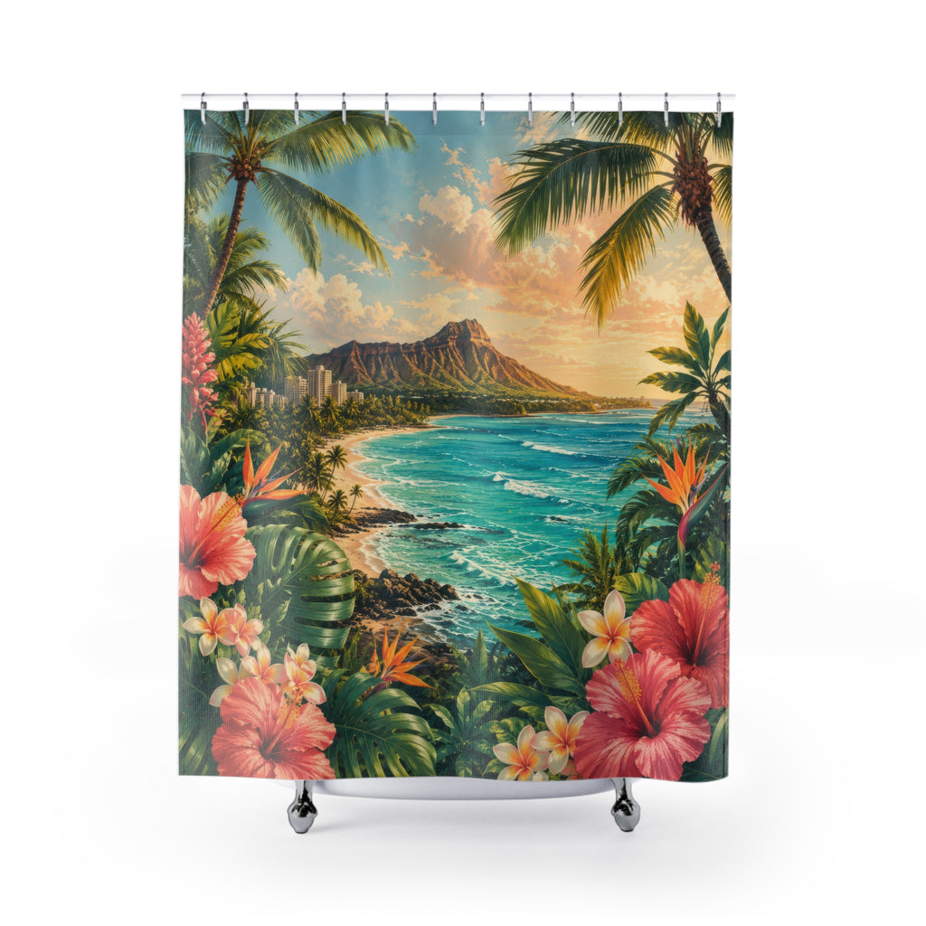 Hawaii Shower Curtain: Tropical Floral Ocean
