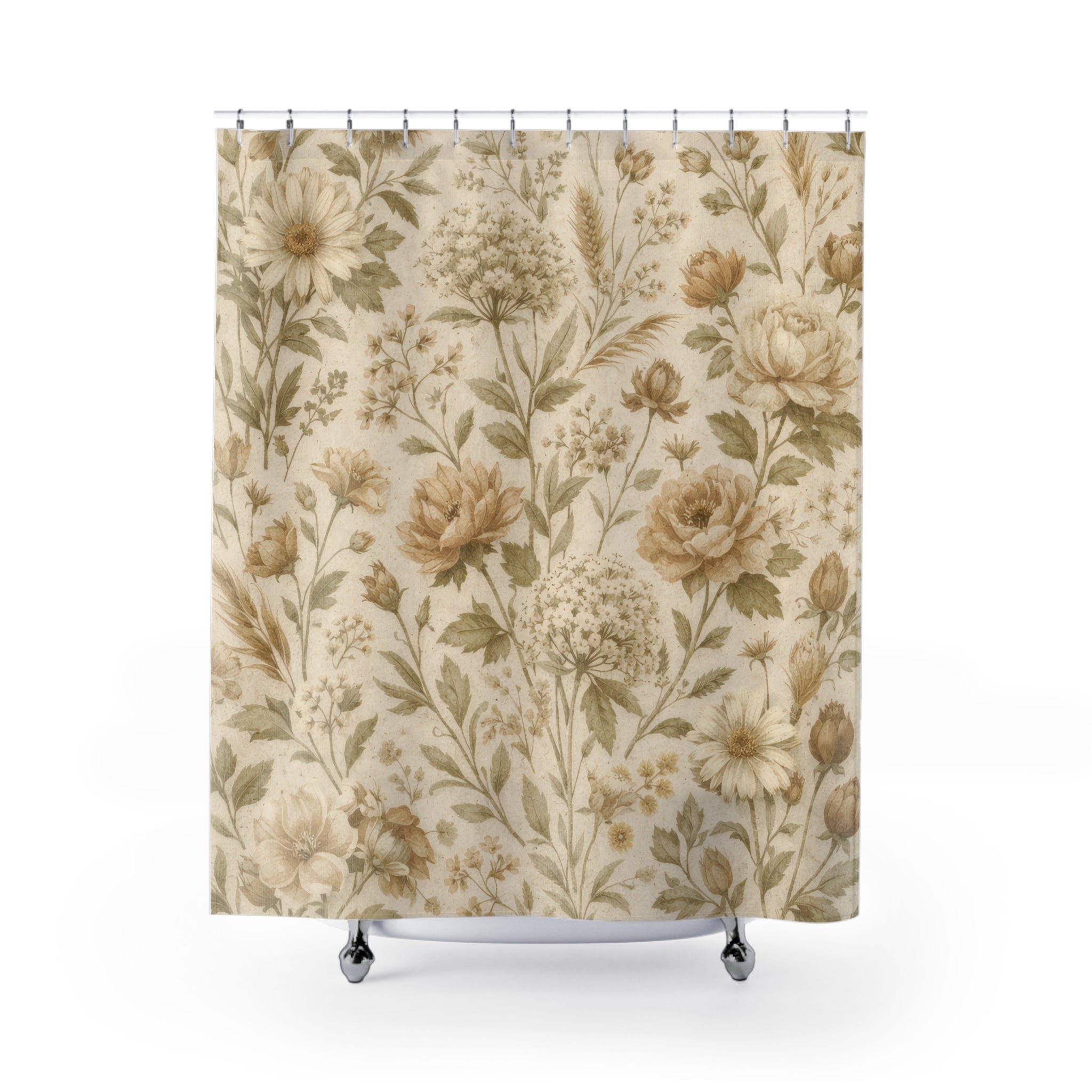 Farmhouse Wildflower Shower Curtain — Beige