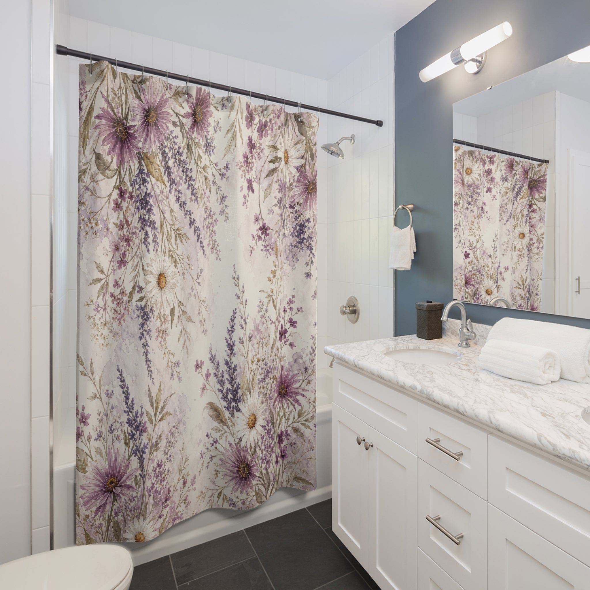 Lavender Daisy Wildflower Shower Curtain