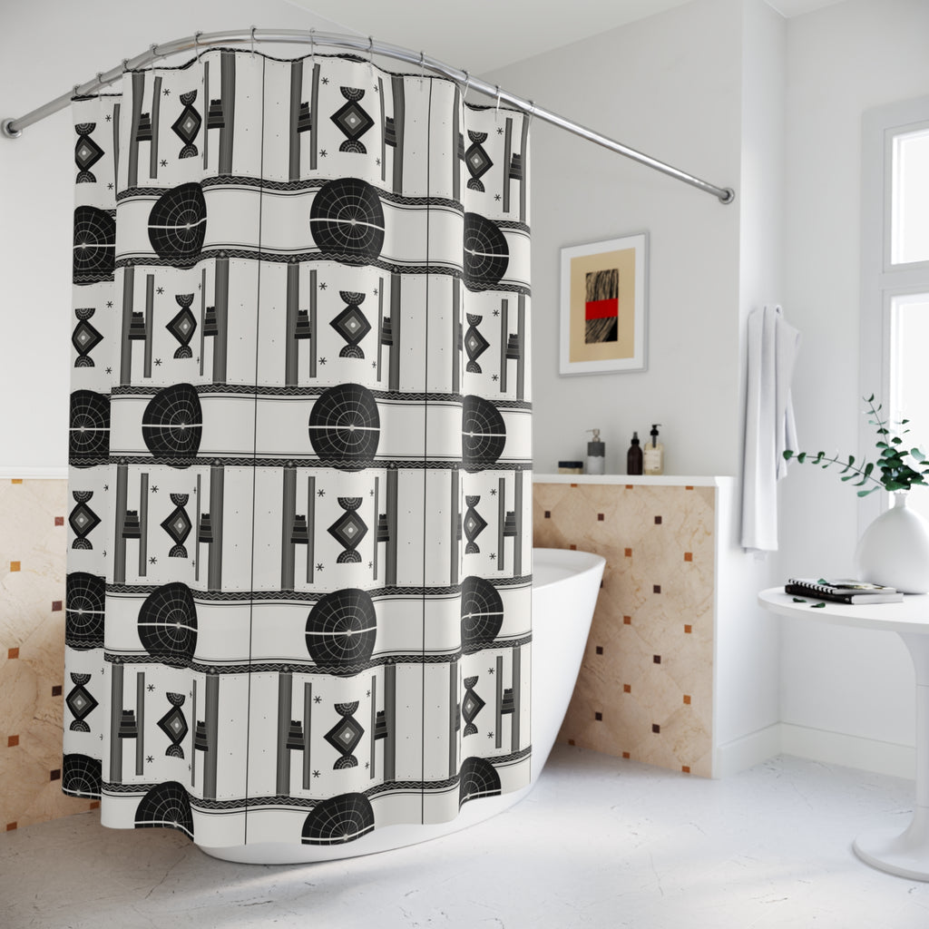 Art Deco Geometric Shower Curtain – Black White Grey