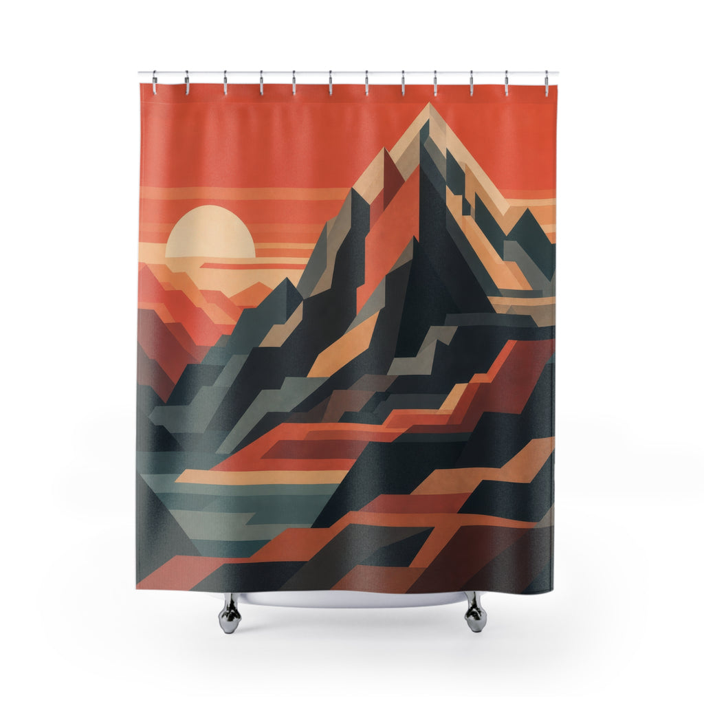 Geometric Mountain Sunset Shower Curtain