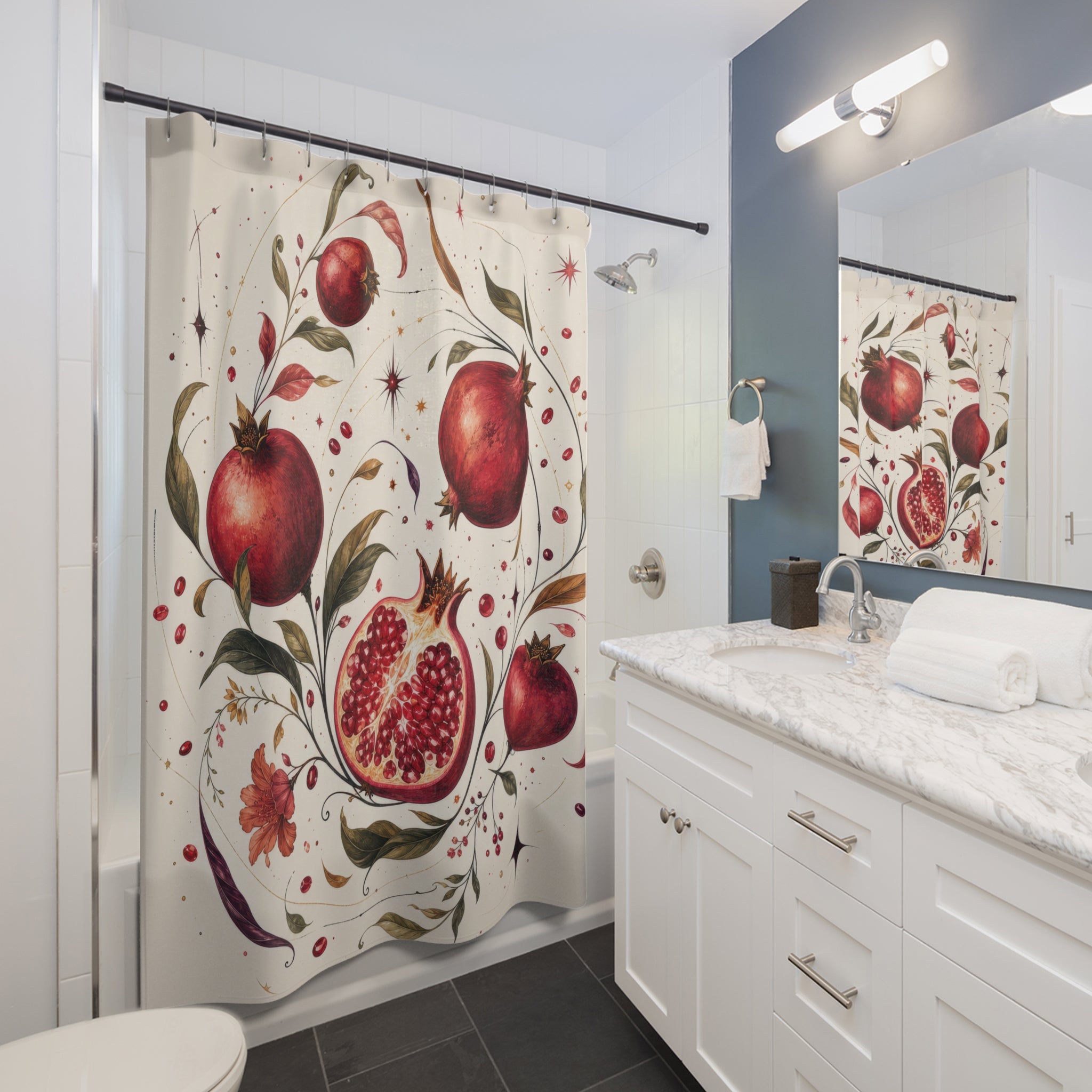 Surreal Pomegranate Orbit Shower Curtain