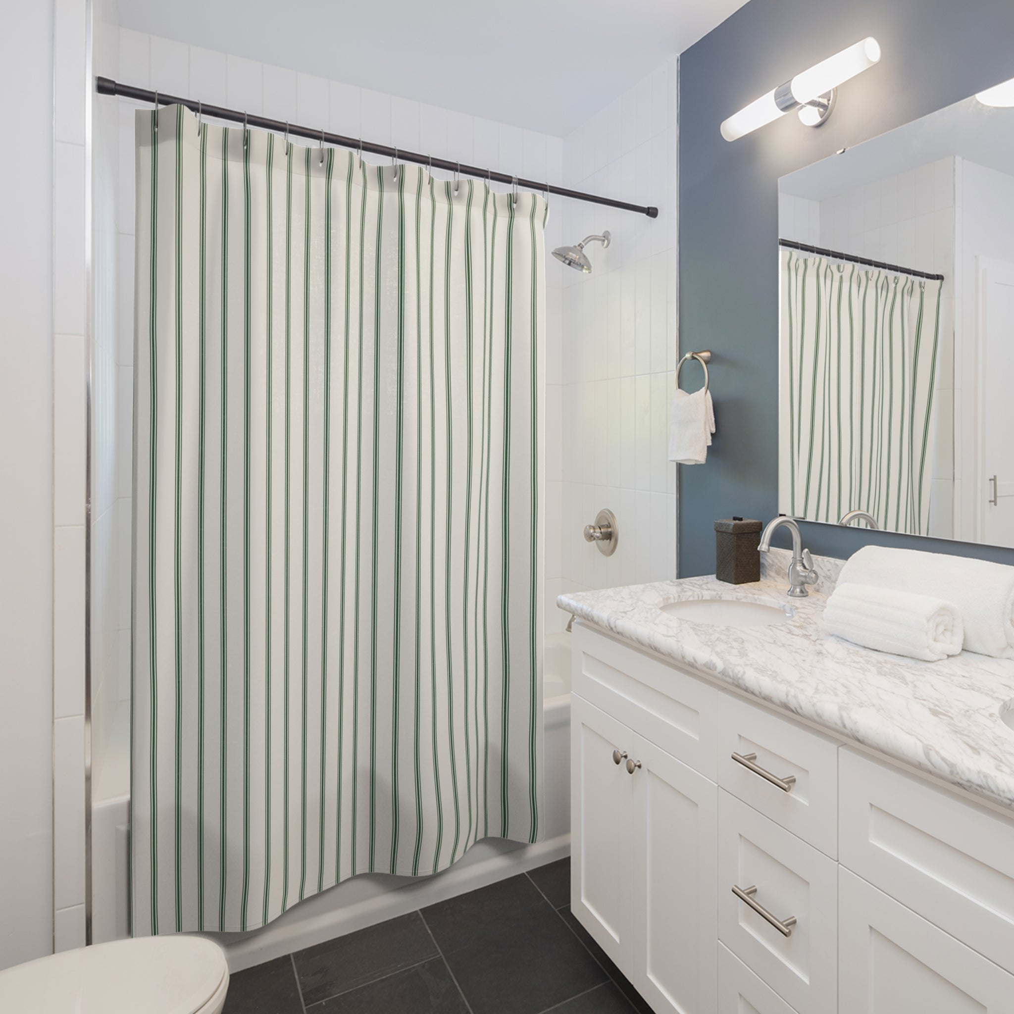 Green Ticking Stripe Shower Curtain