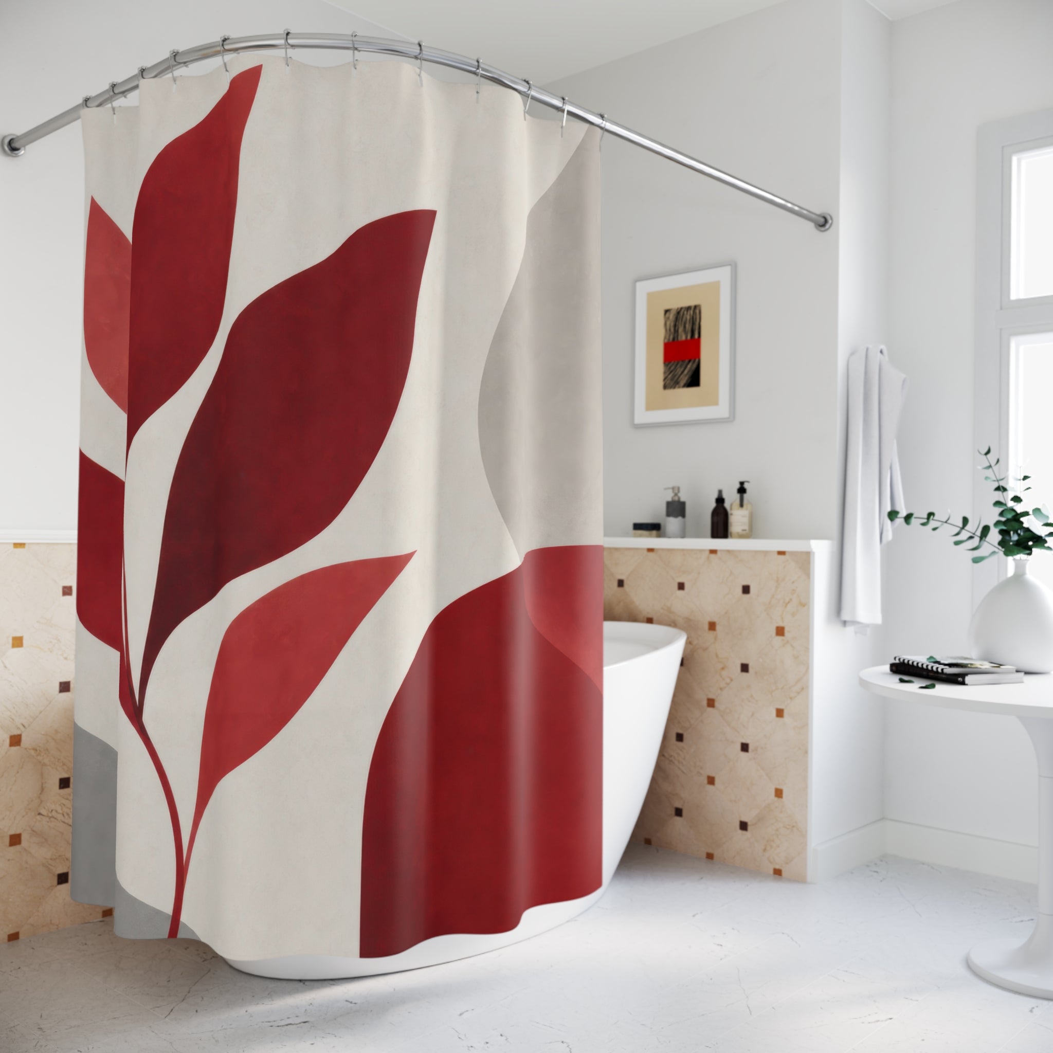 Modern Leaf Red Shower Curtain