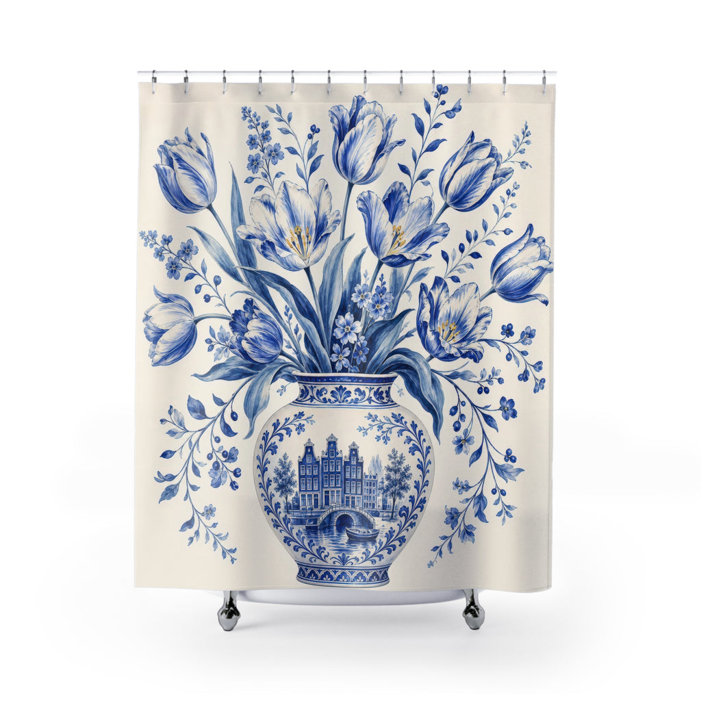 Dutch Delft Blue Floral Shower Curtain: Dutch Delft Shower Cur