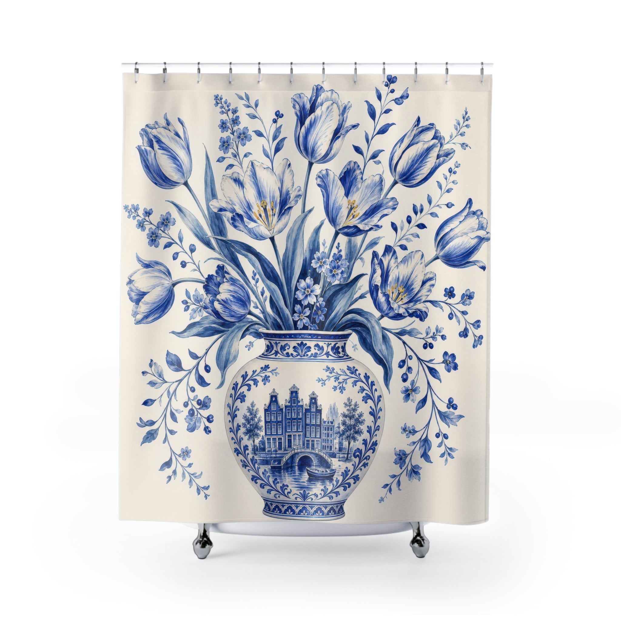 Dutch Delft Blue Floral Shower Curtain: Dutch Delft Shower Cur