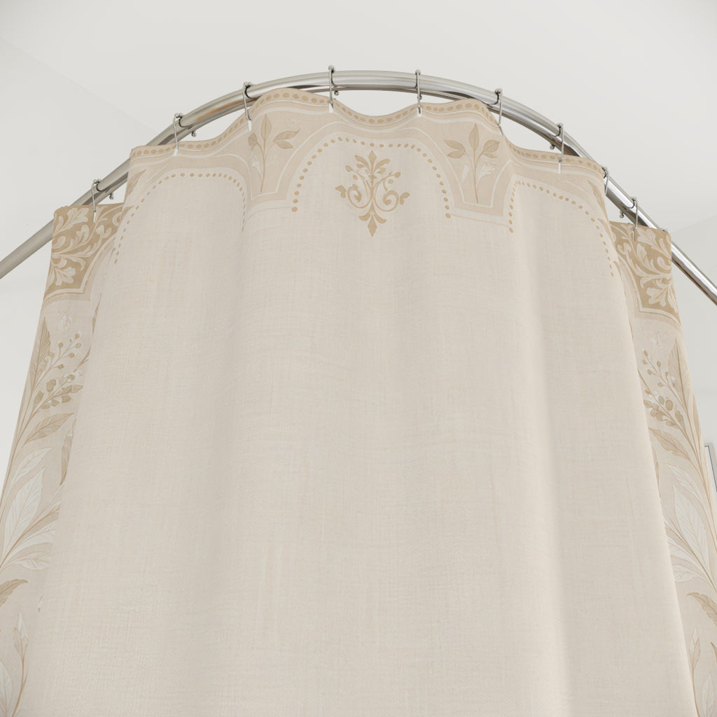 Light Beige Border Shower Curtain, Ivory Botanical Frame Bath Decor, Cream Oatmeal Neutral Pattern, Elegant Guest Bathroom Style Decor