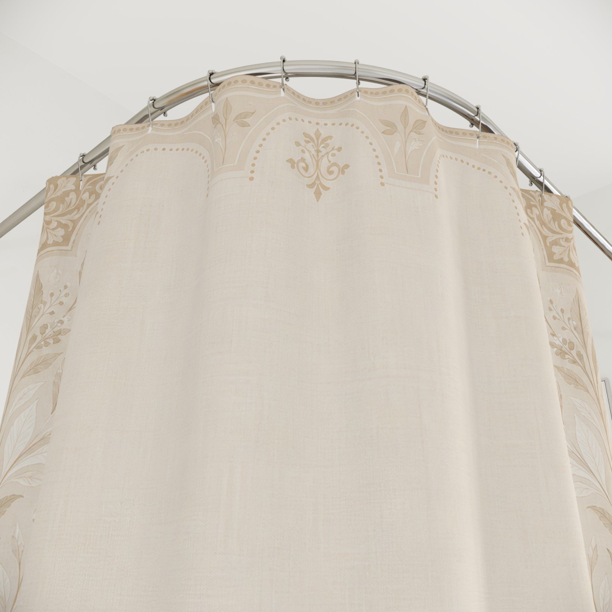 Light Beige Border Shower Curtain, Ivory Botanical Frame Bath Decor, Cream Oatmeal Neutral Pattern, Elegant Guest Bathroom Style Decor