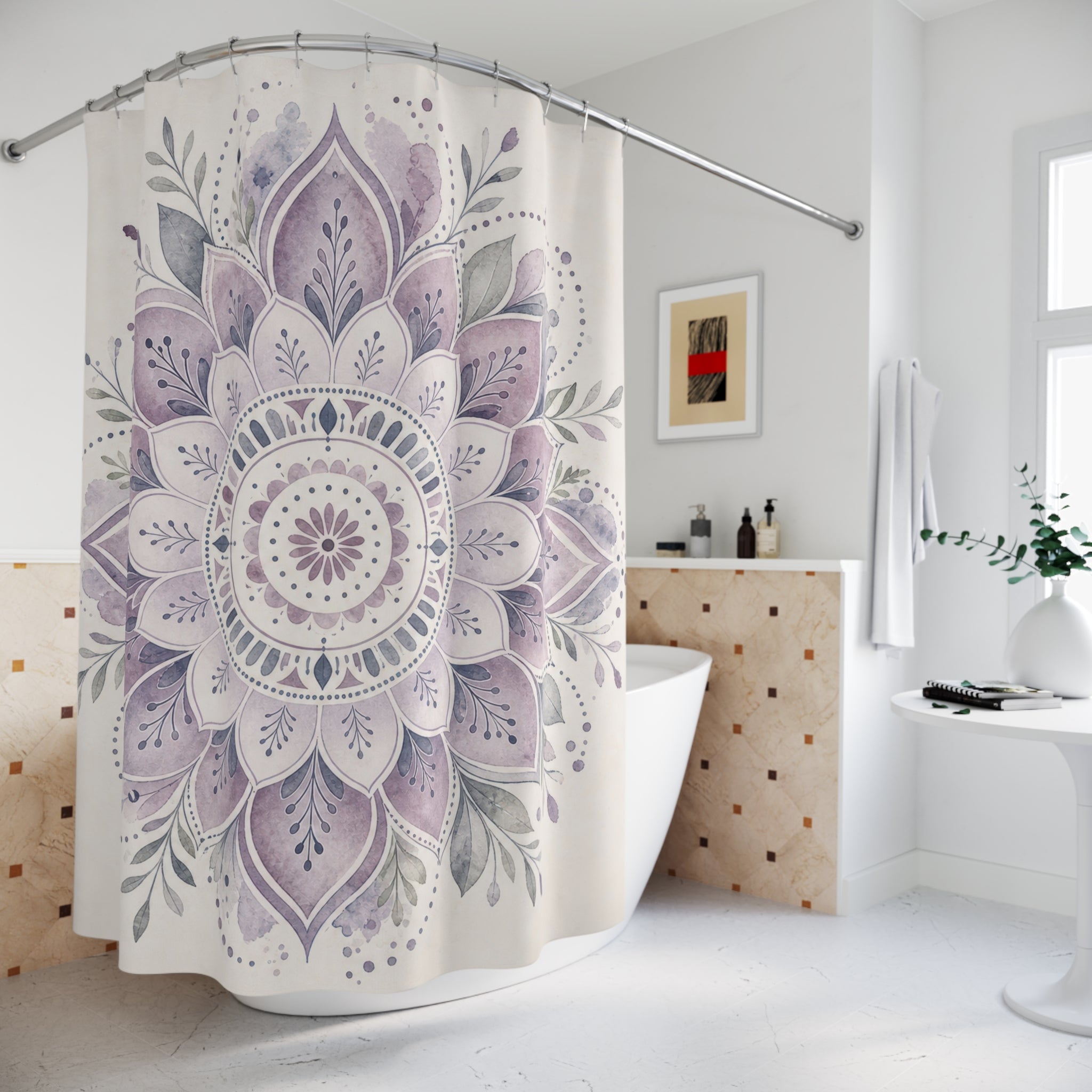 Lavender Floral Medallion Shower Curtain