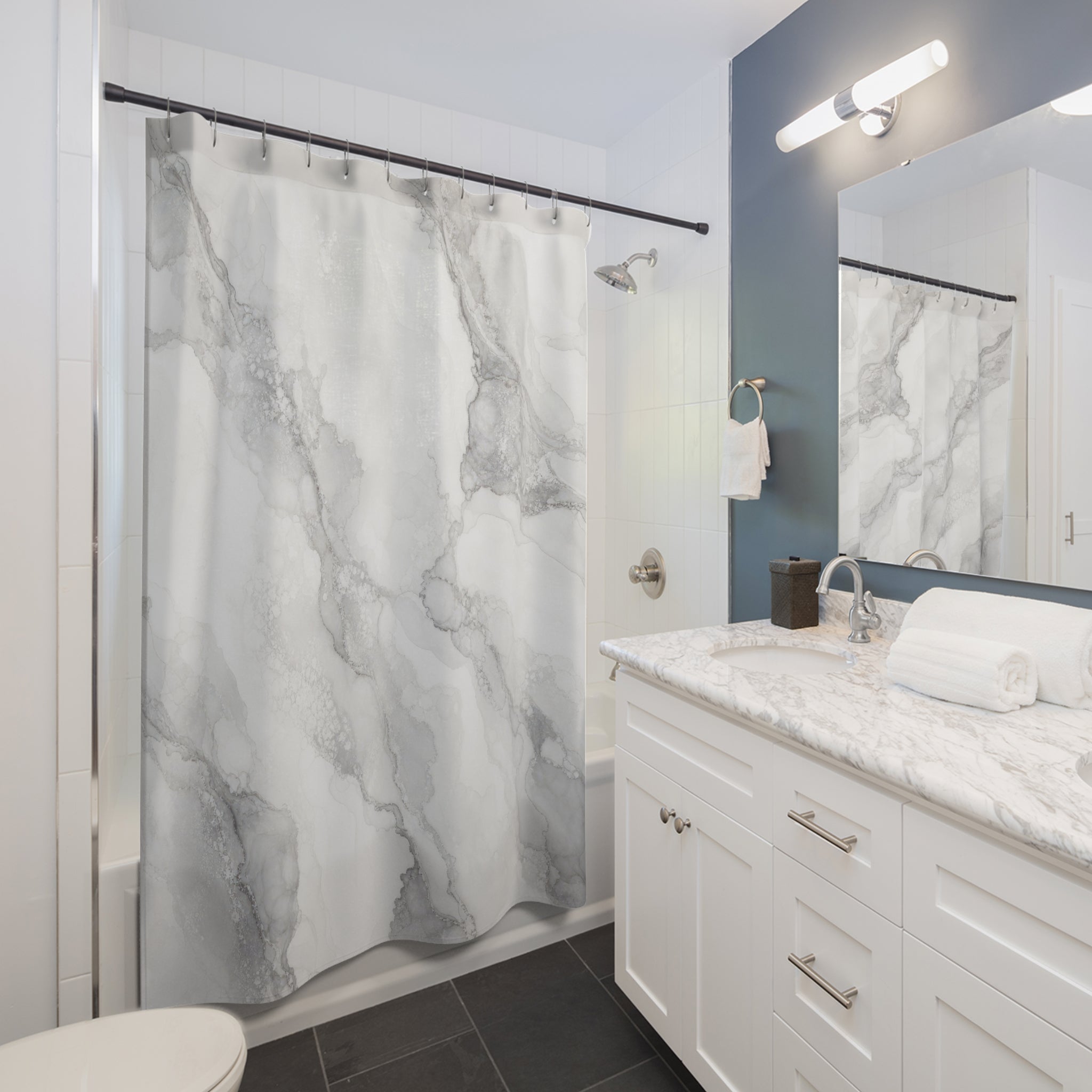 White Marble Shower Curtain