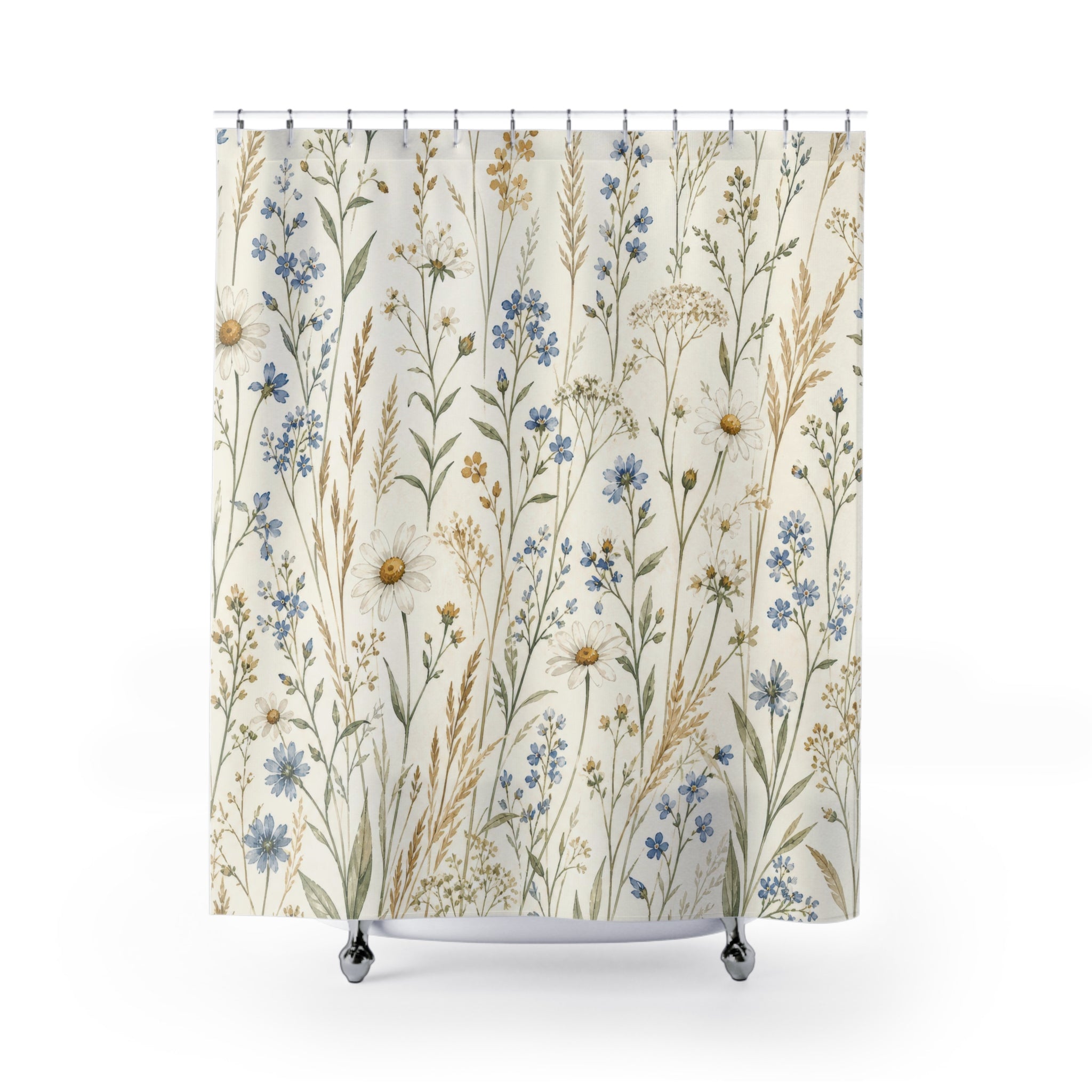 Blue Yellow Meadow Floral Shower Curtain