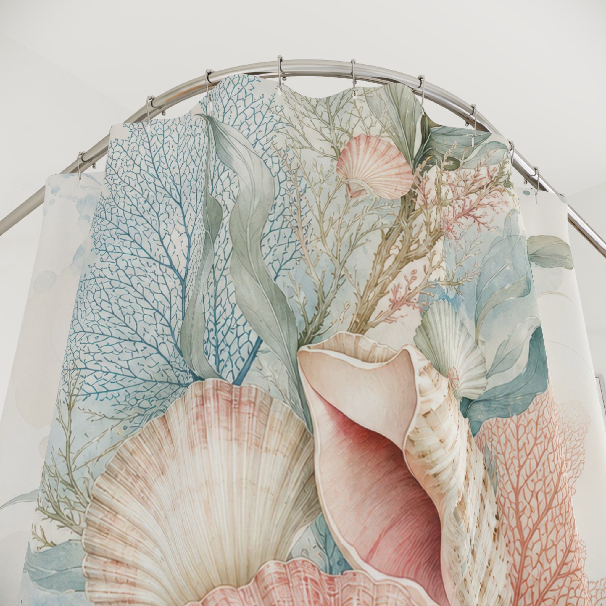 Seashell Botanical Beachy Shower Curtain