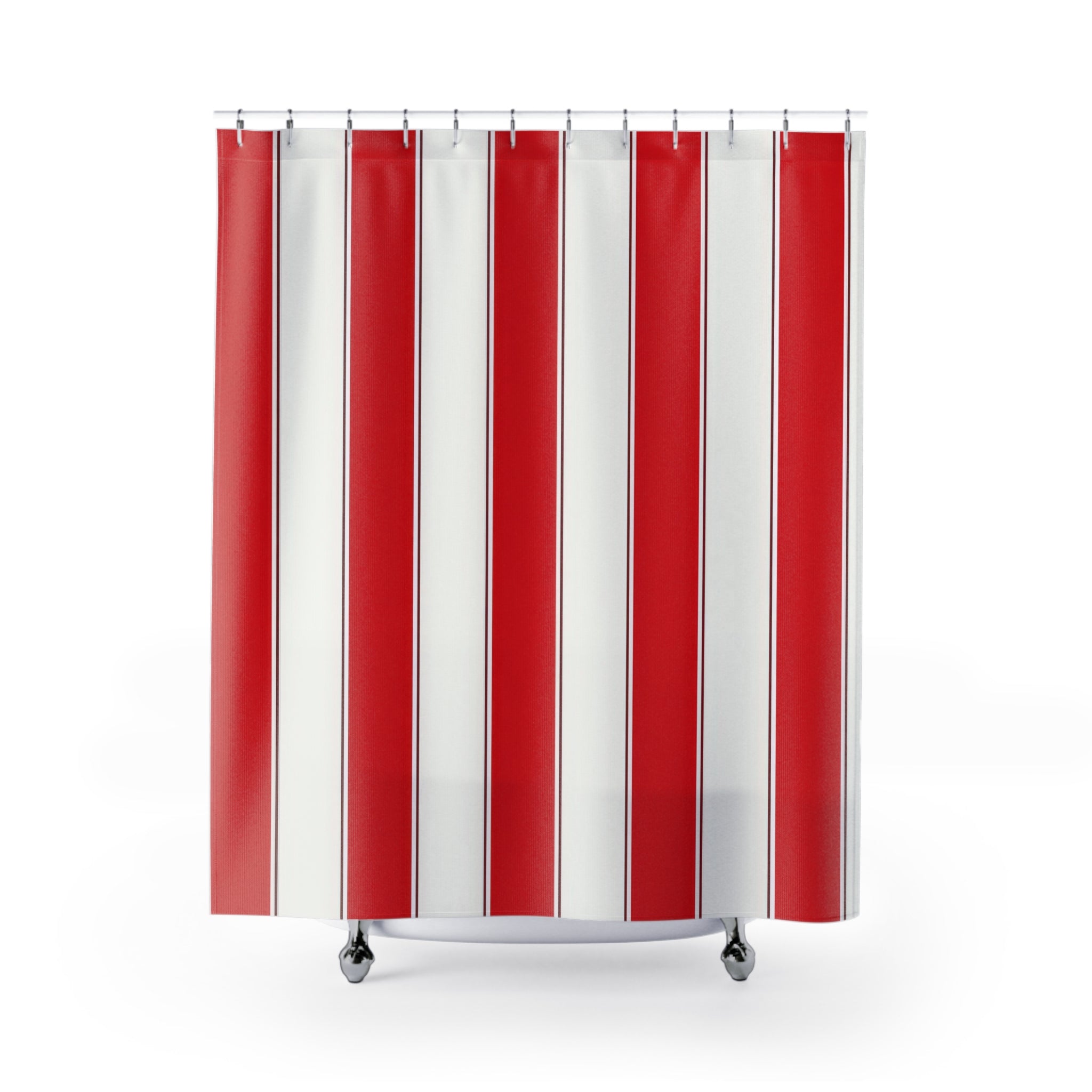 Crisp Red Awning Shower Curtain, Red Ivory Classic Bathroom Decor, Awning Stripe Bath Curtain, Guest Bath Decor, Small Bathroom Decor