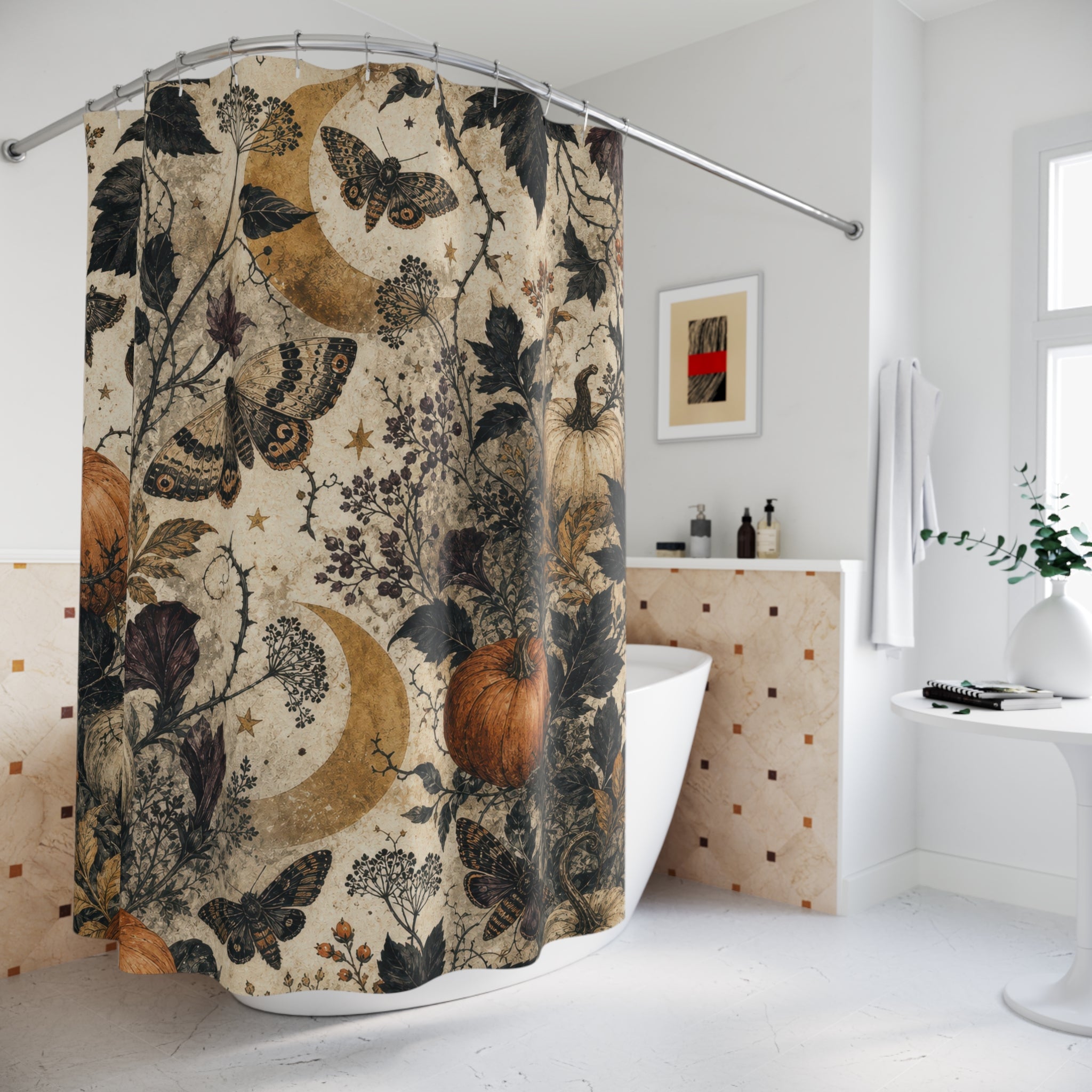Vintage Pumpkin Botanical Halloween Shower Curtain