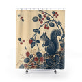 Indigo Squirrel Block Print Shower Curtain