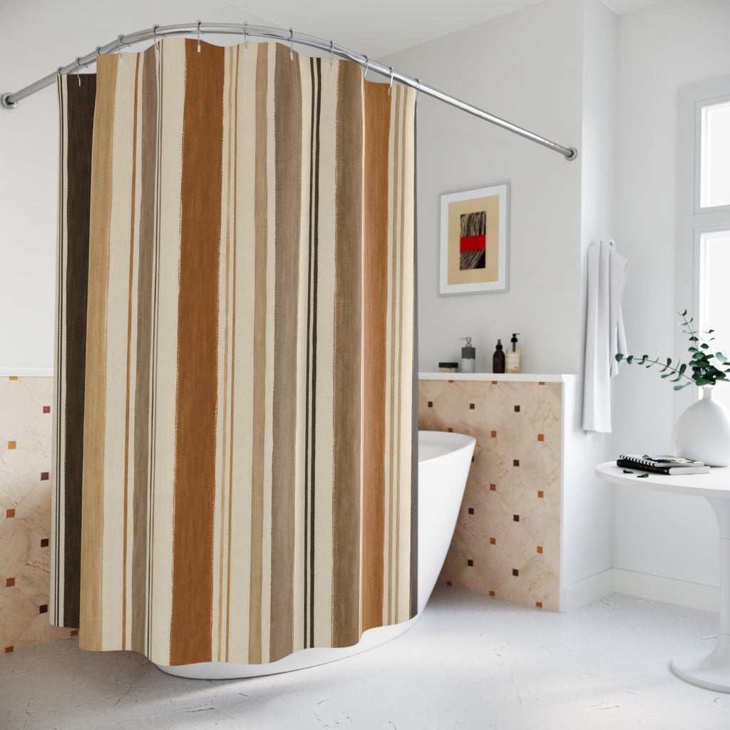 Black Brown Tan Vertical Stripe Shower Curtain
