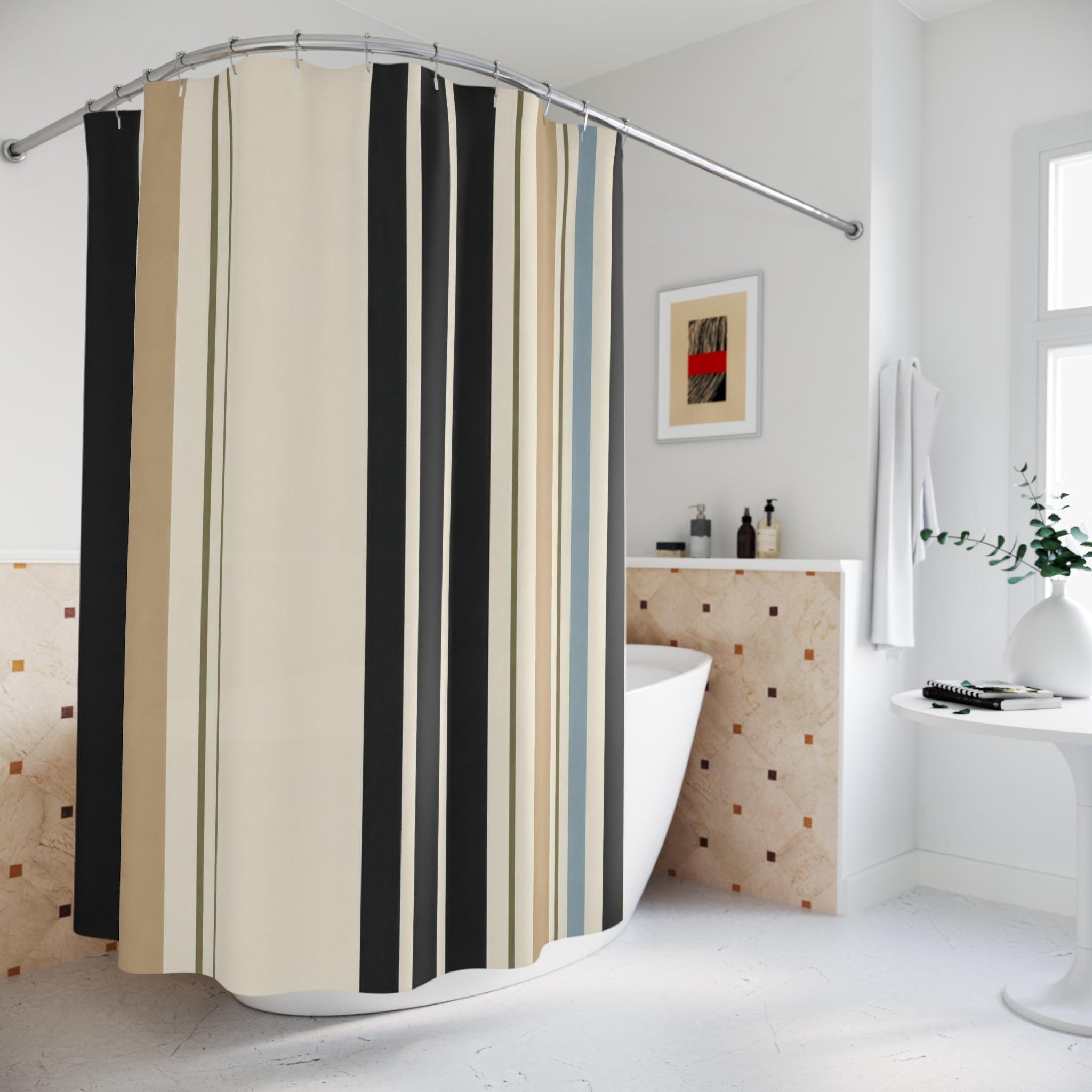 Cream Tan Cabana Stripe Shower Curtain