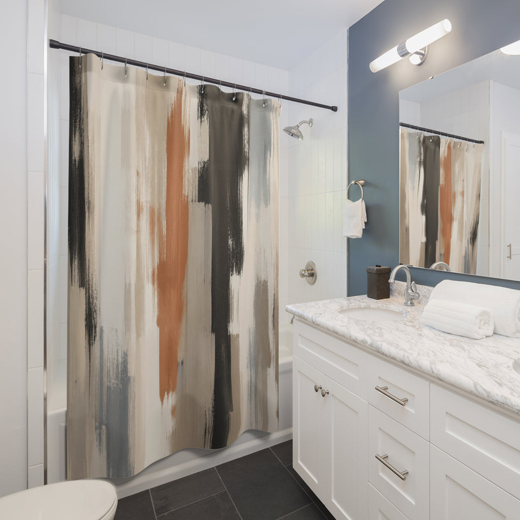 Black Beige Rust Brushstroke Stripe Shower Curtain