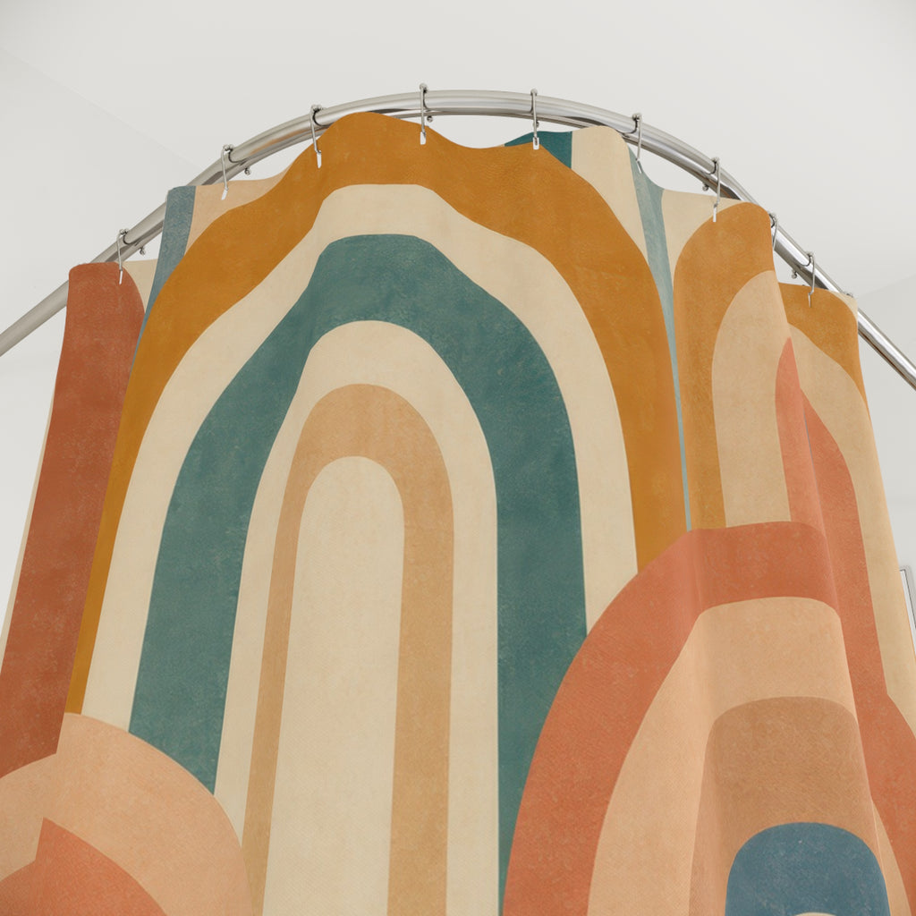 Earth Tone Rainbow Arch Retro Shower Curtain