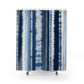 Navy White Tie Dye Look Vertical Stripe Shower Curtain