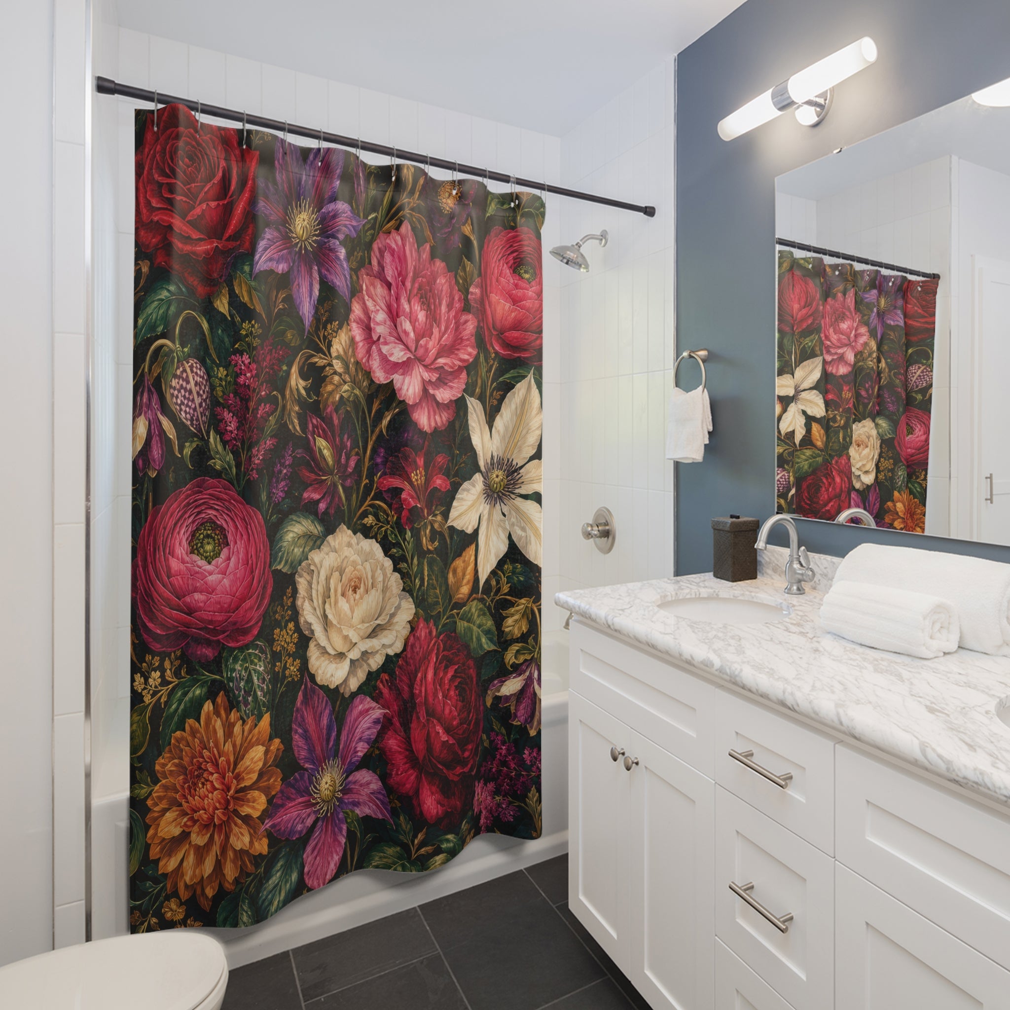 Black Garden Bouquet Shower Curtain