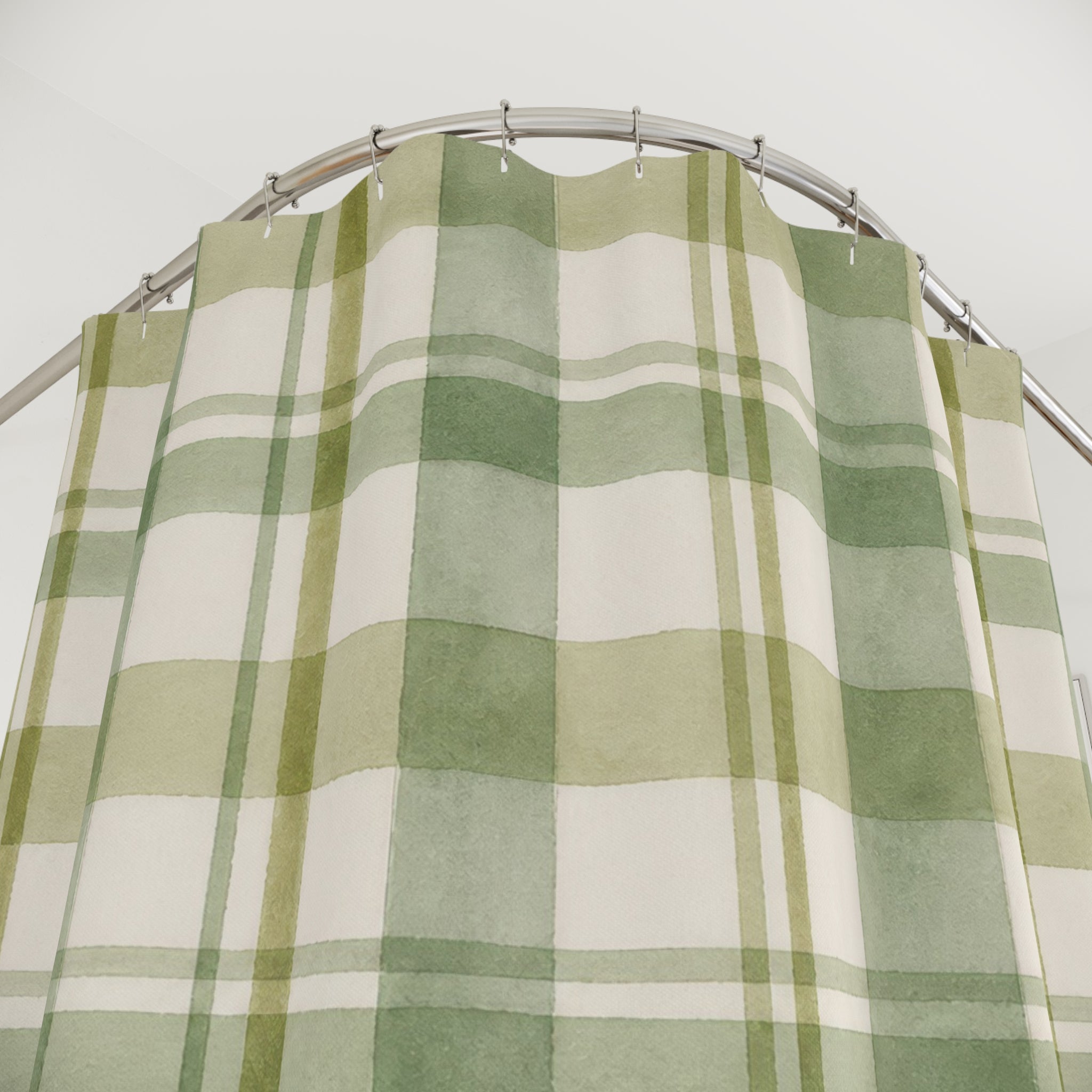 Green Gingham Plaid Shower Curtain