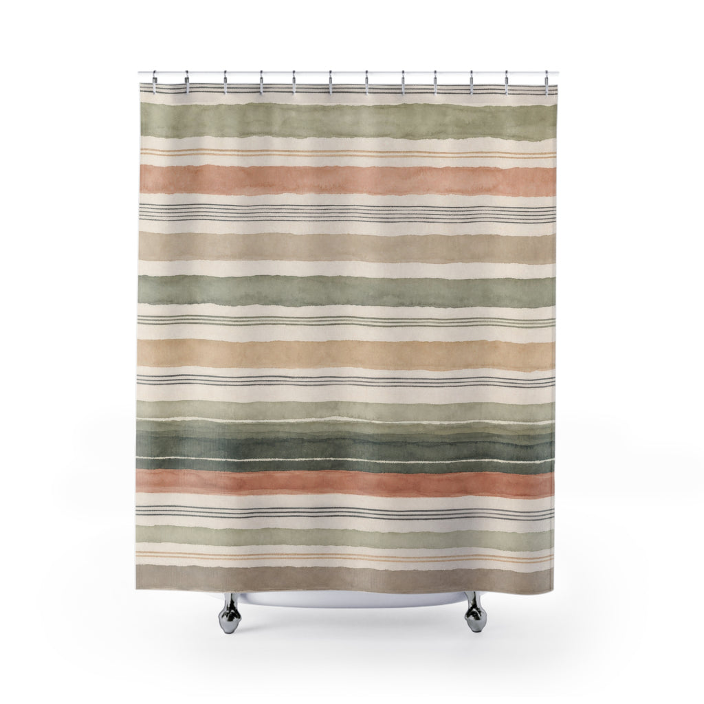 Terracotta Mauve Mustard Stripe Shower Curtain