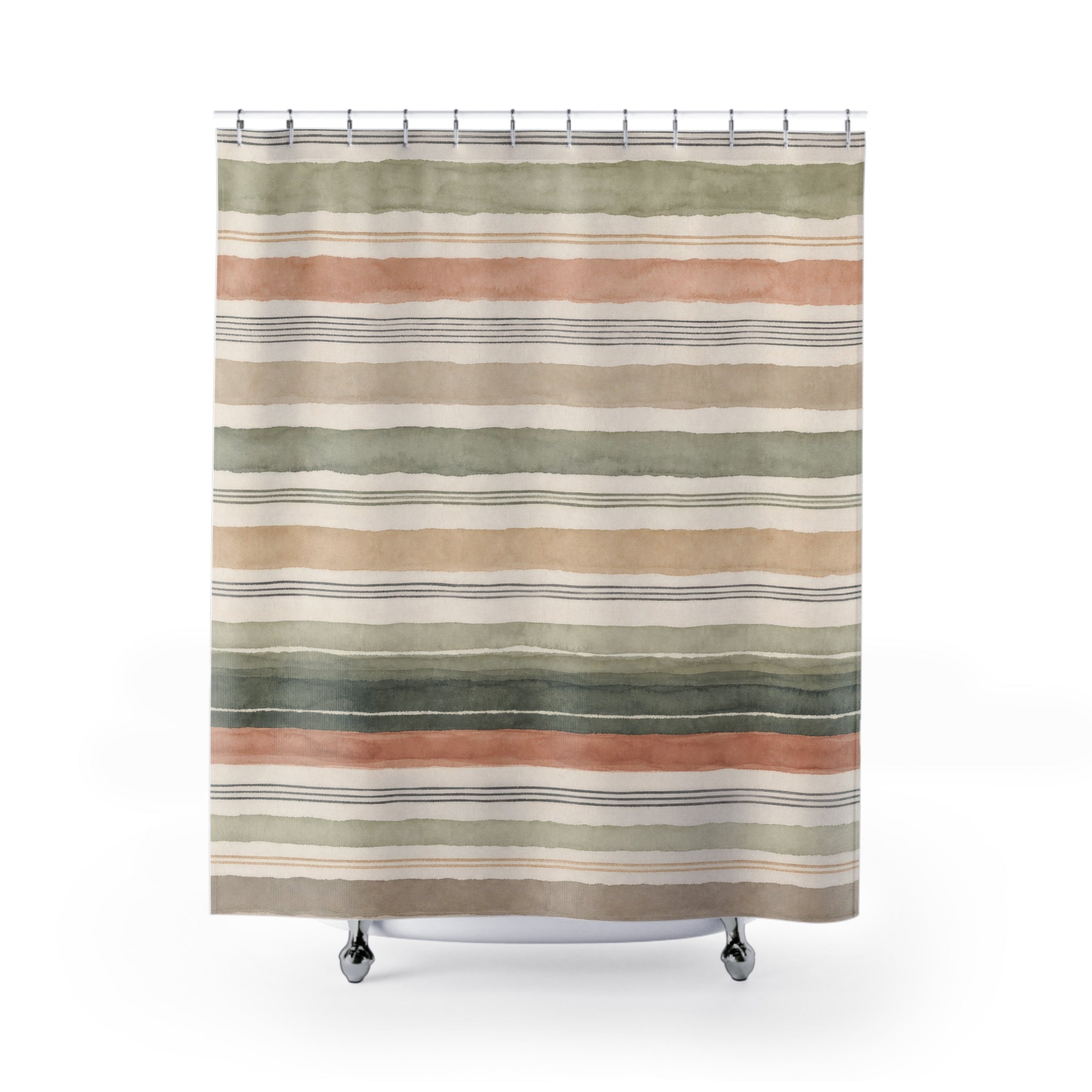 Terracotta Mauve Mustard Stripe Shower Curtain