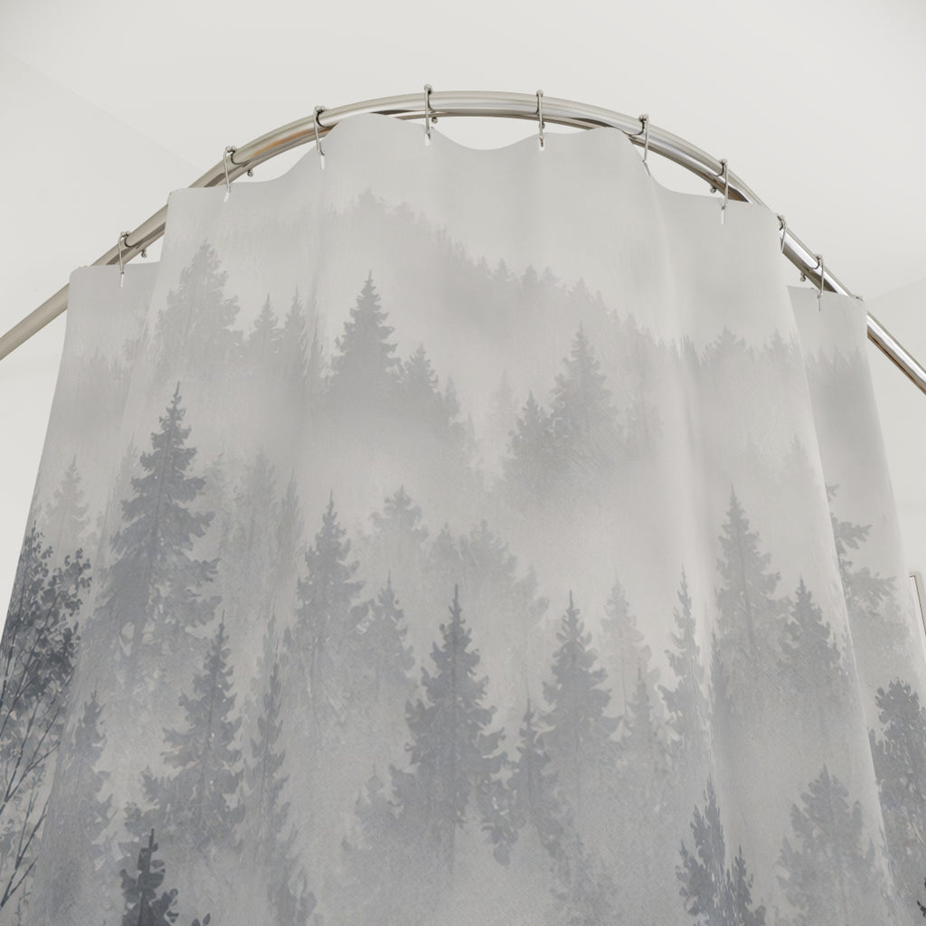 Misty Grey Tree Landscape Shower Curtain