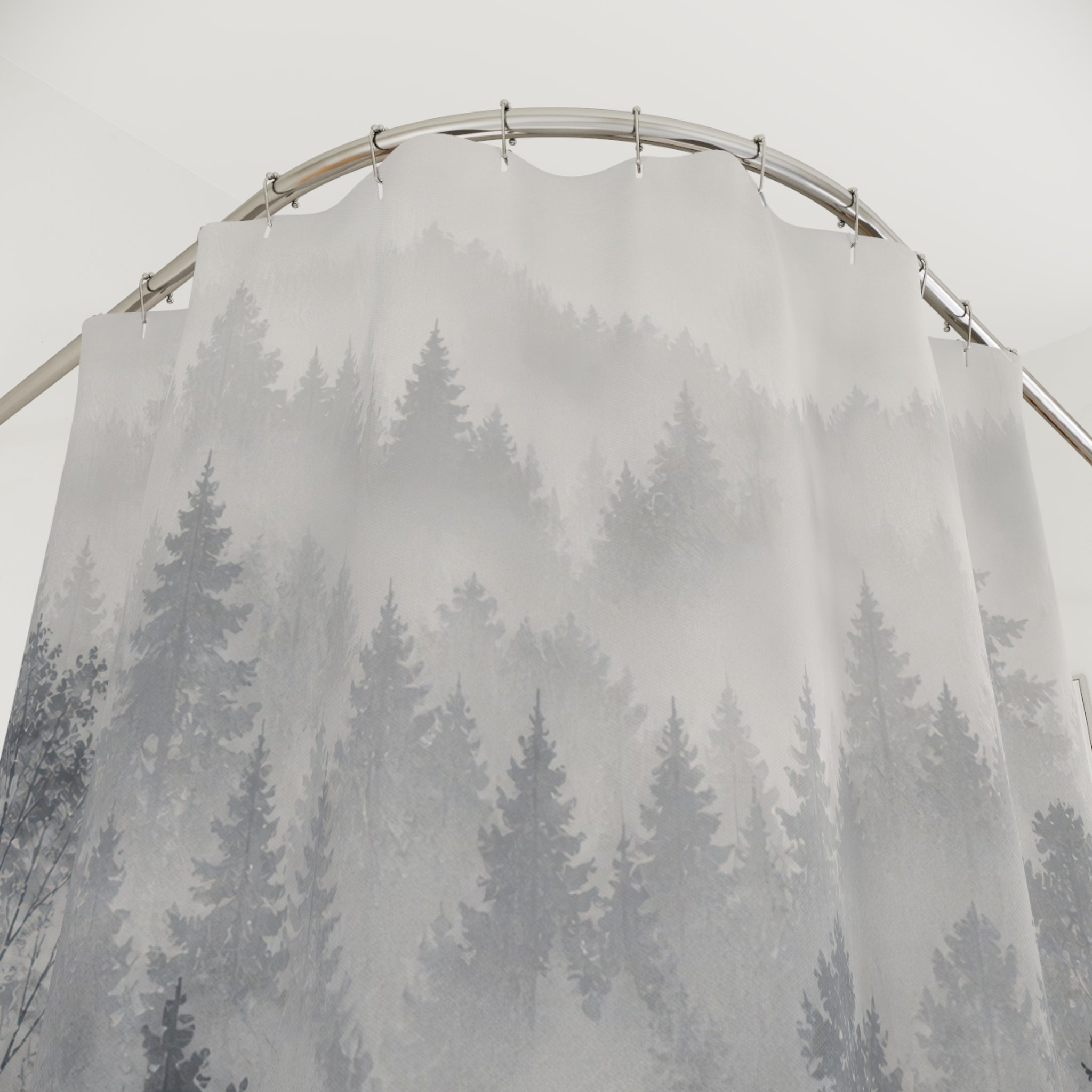 Misty Grey Tree Landscape Shower Curtain