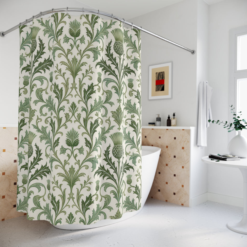 Botanical Damask Leaf Shower Curtain