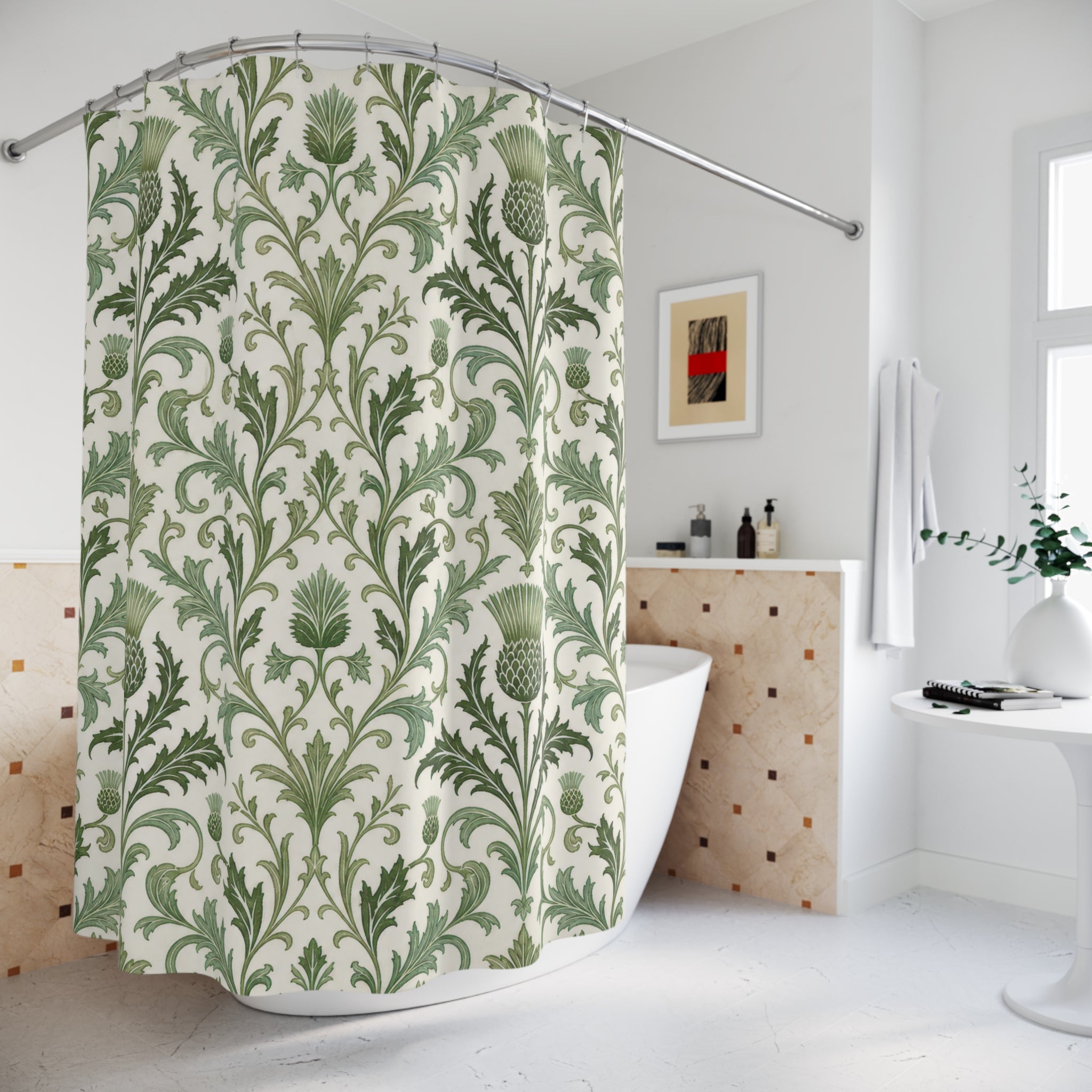 Botanical Damask Leaf Shower Curtain