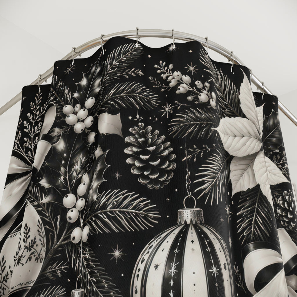 Black and White Christmas Shower Curtain: Holiday Botanical