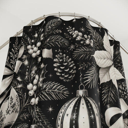 Black and White Christmas Shower Curtain: Holiday Botanical