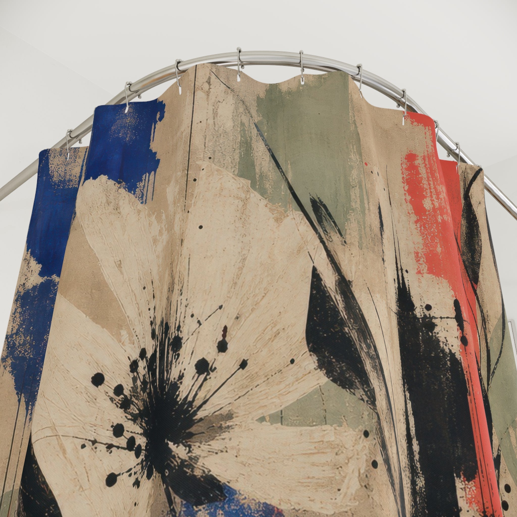 White Abstract Floral Shower Curtain
