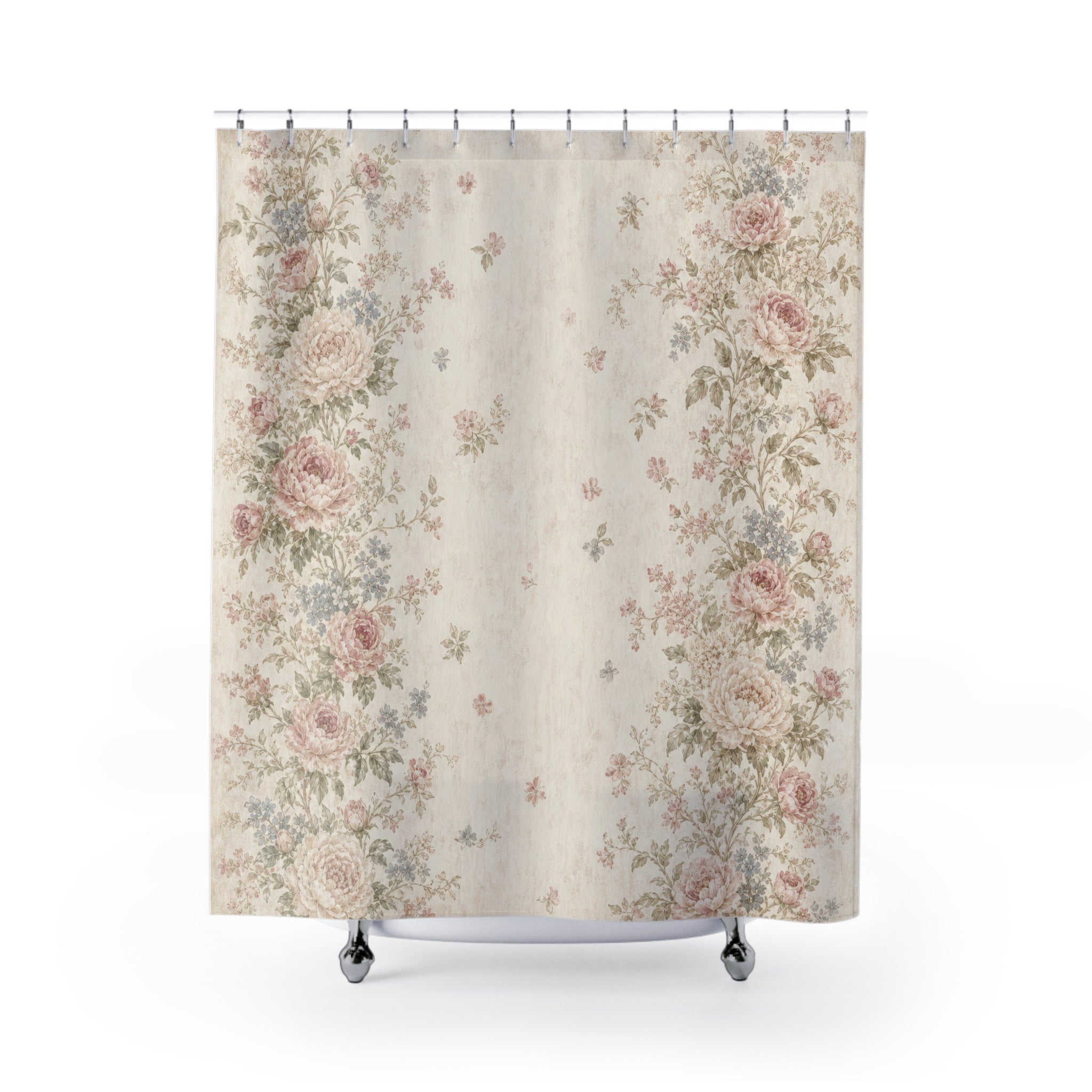 Pink Floral Border Shower Curtain