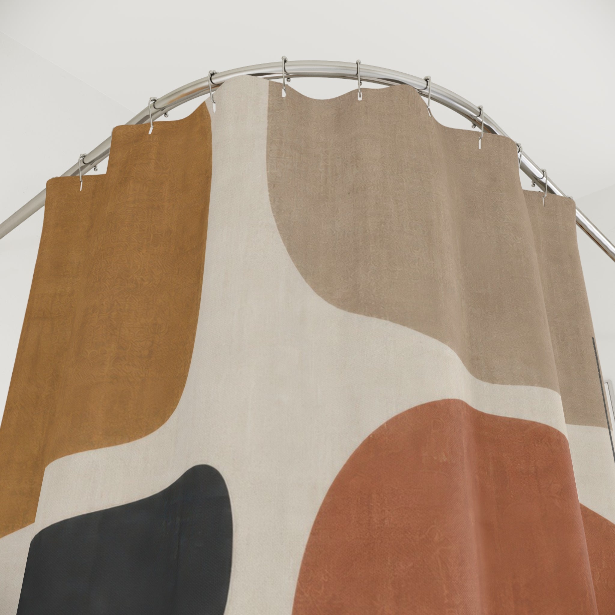 Abstract Shower Curtain, Ochre Clay Beige Shape Pattern, Warm Boho Bathroom Decor, Modern Earth Tone Guest Bath Abstract Art Style