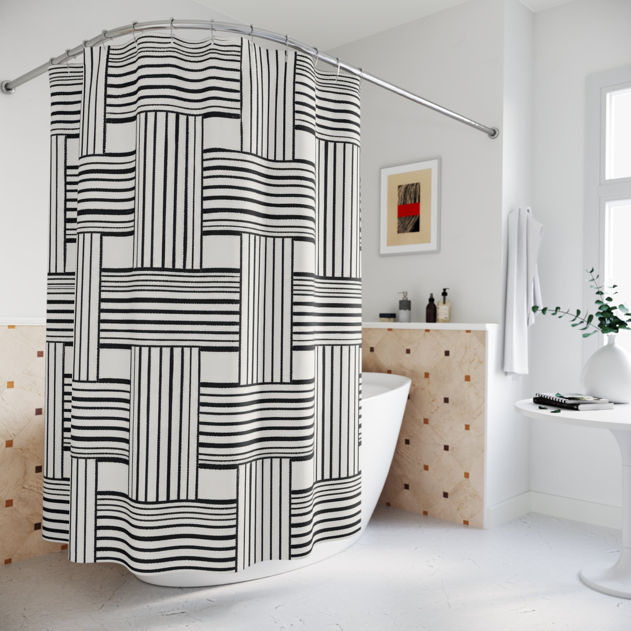Black White Geometric Shower Curtain