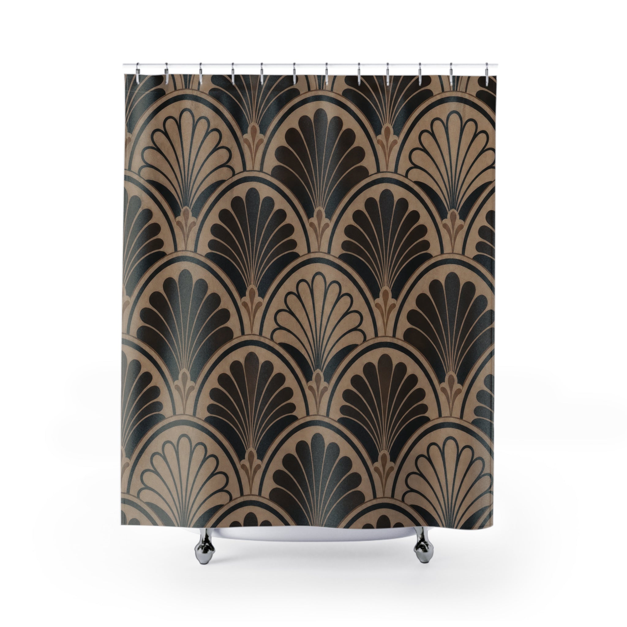 Black Brown Fan Shower Curtain