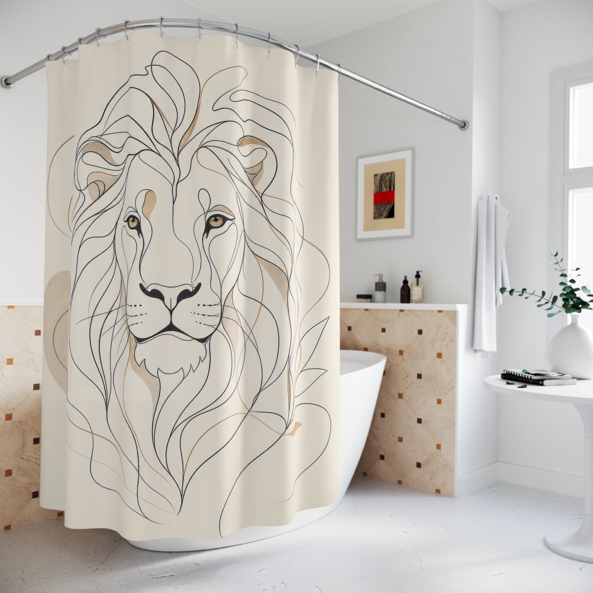 Minimal Line Art Animal Portrait Shower Curtain