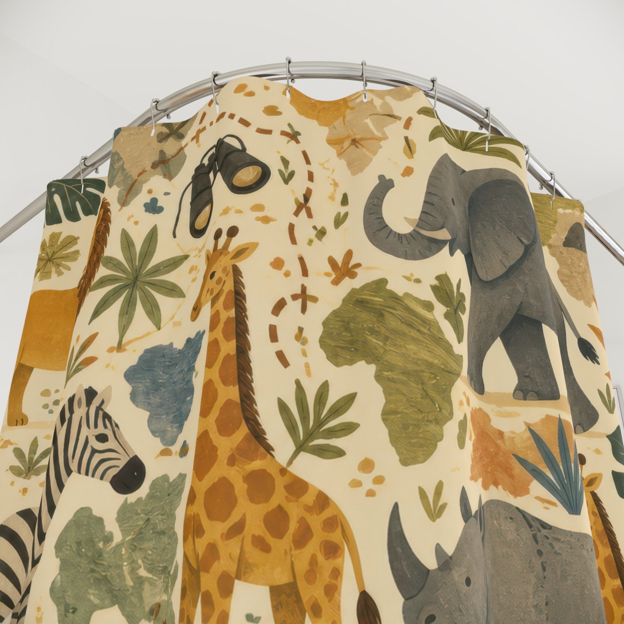 Safari Animal Shower Curtain, Neutral Kids Bathroom Decor, Lion Elephant Bath Curtain, Boys Bathroom Decor, Jungle Style, Playful Style