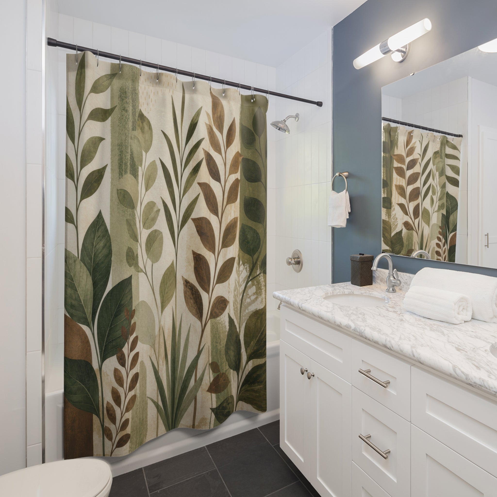 Green Brown Botanical Shower Curtain