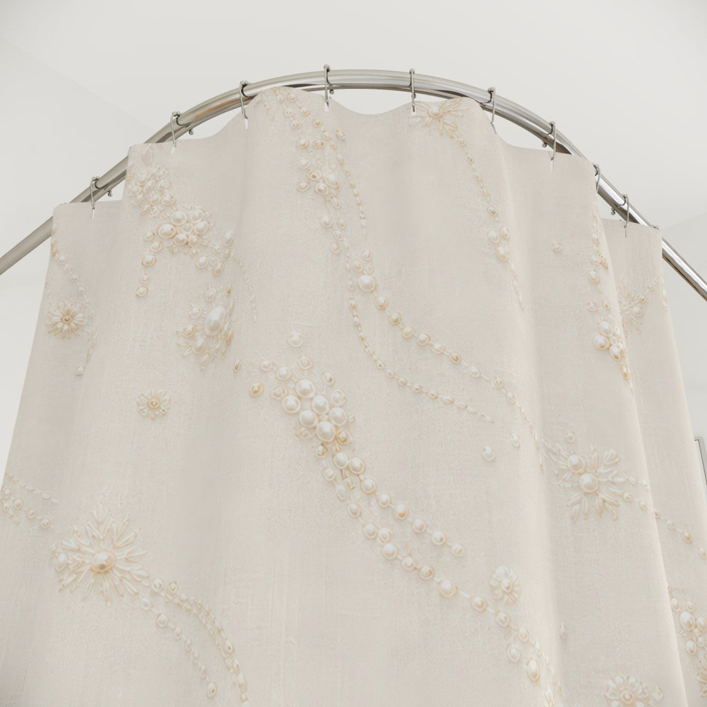 Cream Shower Curtain, Gold Beige Bath Decor, Diagonal Wave Pattern, Elegant Abstract Guest Bathroom Decor, Soft Gold Neutral Style