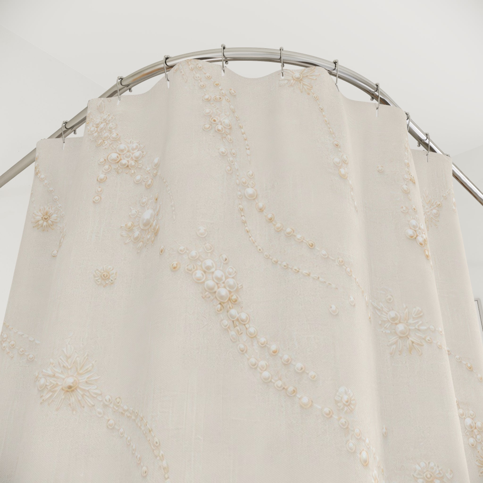 Cream Shower Curtain, Gold Beige Bath Decor, Diagonal Wave Pattern, Elegant Abstract Guest Bathroom Decor, Soft Gold Neutral Style