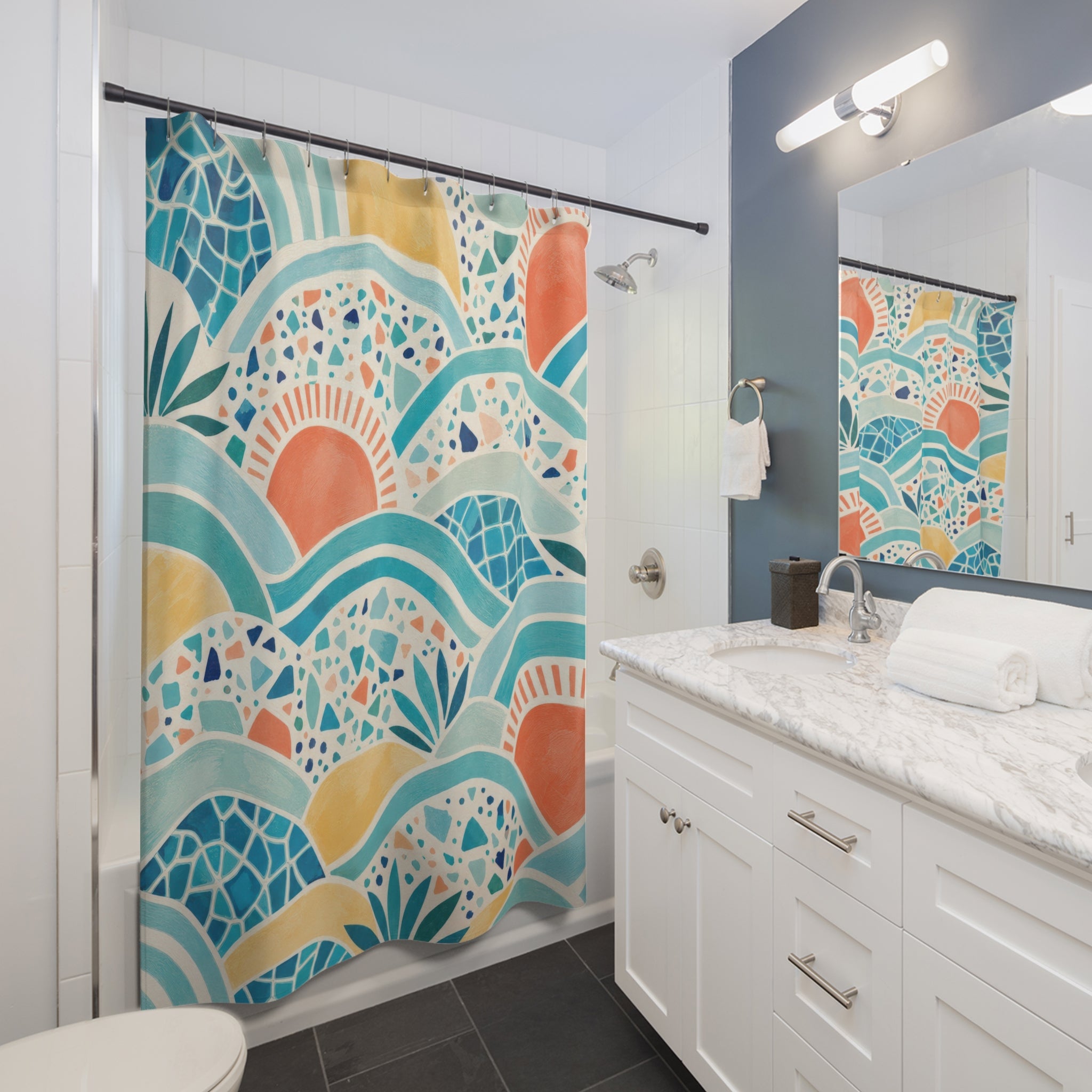 Aqua Coral Beach Wave Shower Curtain