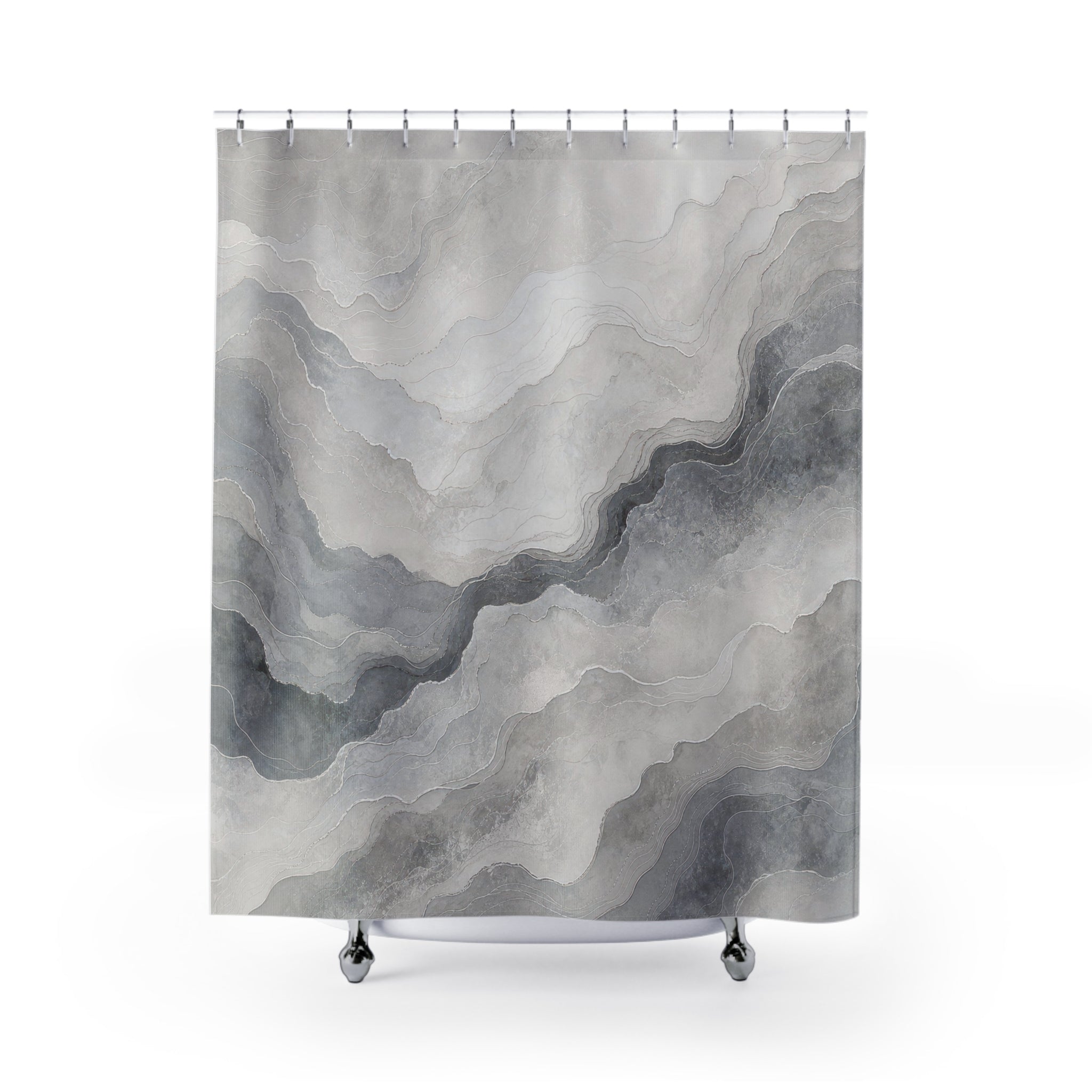 Gray Watercolor Abstract Modern Landscape Black Shower Curtain