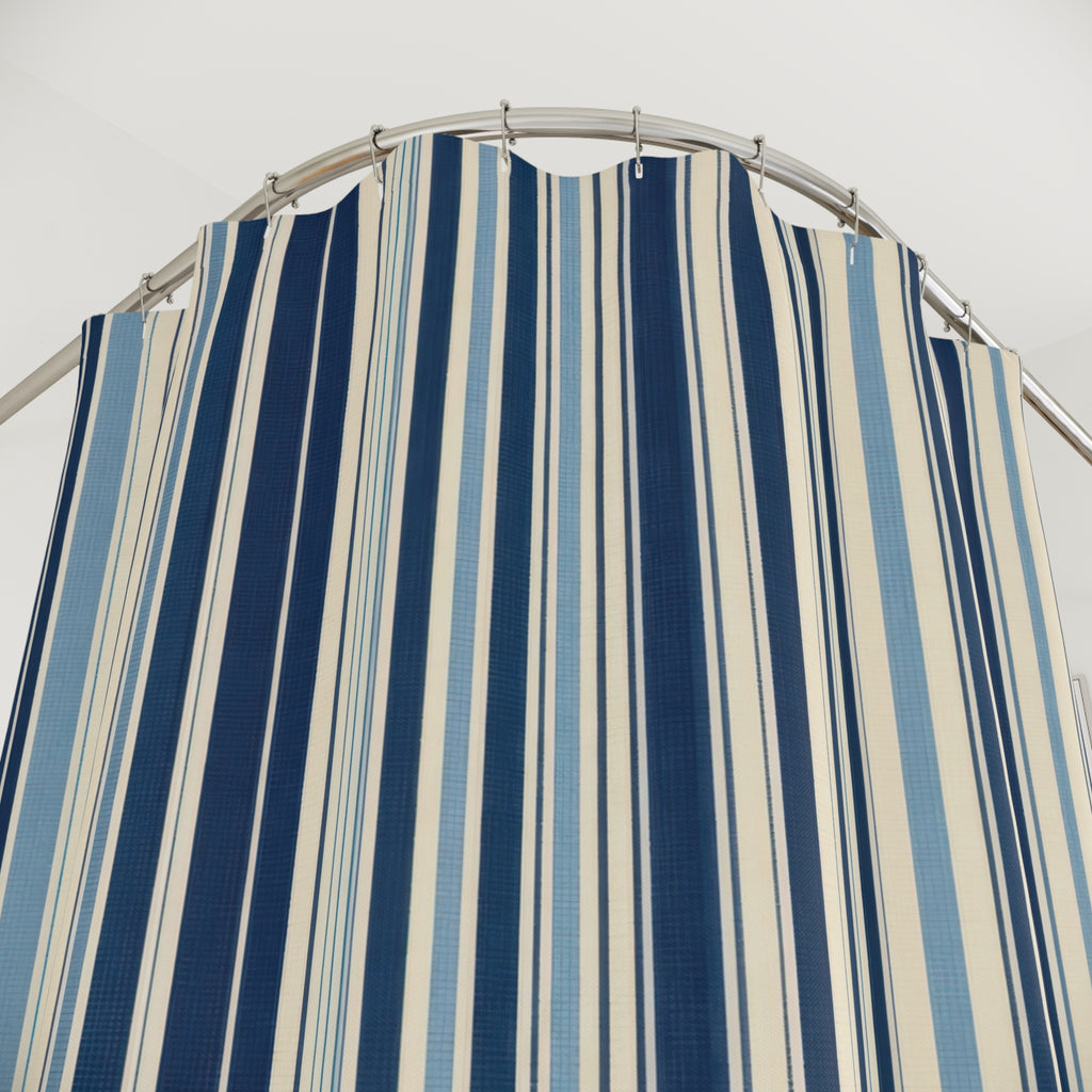 Navy Pale Blue Dense Pinstripe Shower Curtain