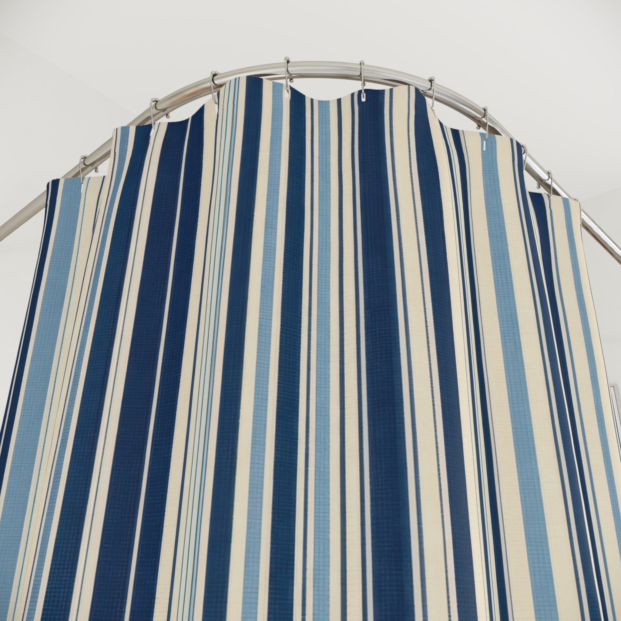 Navy Pale Blue Dense Pinstripe Shower Curtain